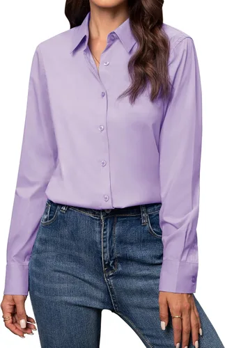 Miniatura 7 de Gleeivy Camisas con botones para mujer de ajuste clásico, camisa de vestir, camisa de trabajo, de negocios, casual, de manga larga, blusa, tops A