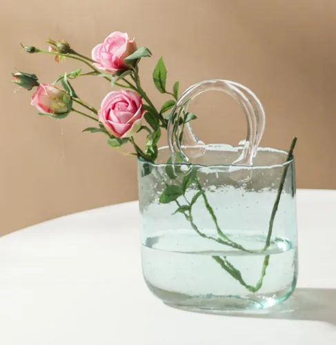 Jarrón de cristal para bolso, bonito jarrón de cristal transparente para centros de mesa, dormitorio, decoración de mesa de oficina, eventos de