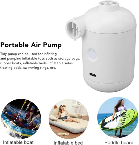 Miniatura 2 de Bomba de aire portátil para inflables con 4 boquillas, bomba pequeña de inflado rápido, mini bomba de aire eléctrica para bolsas de almacenamiento