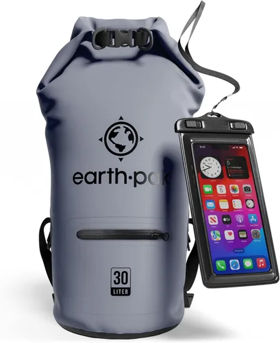 Earth Pak Bolsa seca impermeable con bolsillo con cremallera, mochila impermeable para mantener el equipo seco Gris