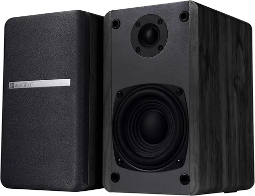 SINGING WOOD Altavoces pasivos T25 de 2 vías para estantería de 60 vatios (30 W x 2) con soporte de montaje en pared preinstalado, acabado de madera