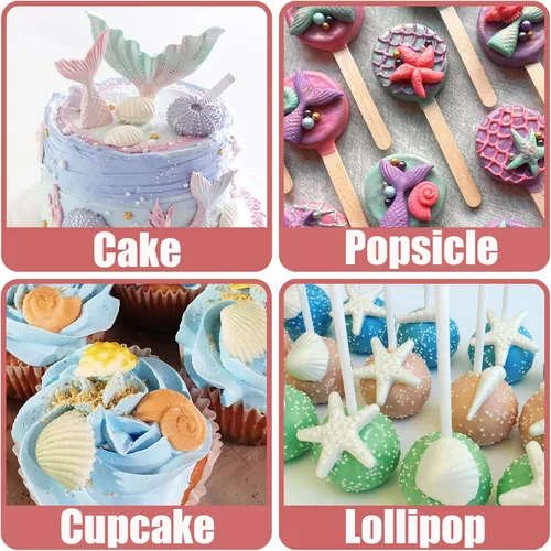 Miniatura 4 de Moldes de fondant con temática marina, 4 piezas, cola de sirena, concha, estrella de mar, para hornear, chocolate, moldes de silicona