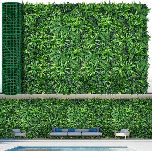 Miniatura 14 de Paneles de pared de césped de 20 x 20 pulgadas, 16 piezas de fondo de vegetación artificial con hojas resistentes a los rayos UV, decoración