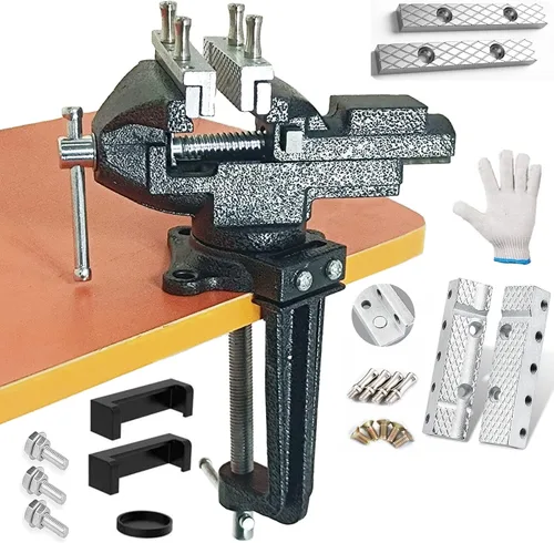 MYTEC - Tornillo de banco o tornillo de mesa, mordaza multifuncional, tornillo combinado multifuncional con ajuste rápido, tornillo universal de