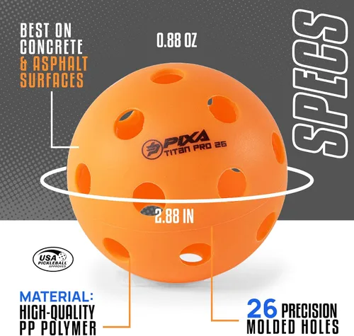 Miniatura 4 de PIXA Titan Pro 26 Pickleball para interiores, aprobado por USAPA, bolas de pickleball duraderas para interiores, rebote constante, vuelo suave