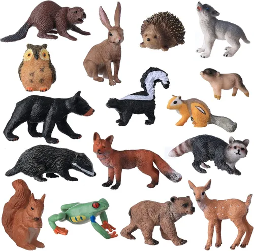 Miniatura 4 de JOKFEICE Figuras de animales pequeños para niños, 16 figuras realistas de animales del bosque, figuras de criaturas del bosque, juguetes educativos