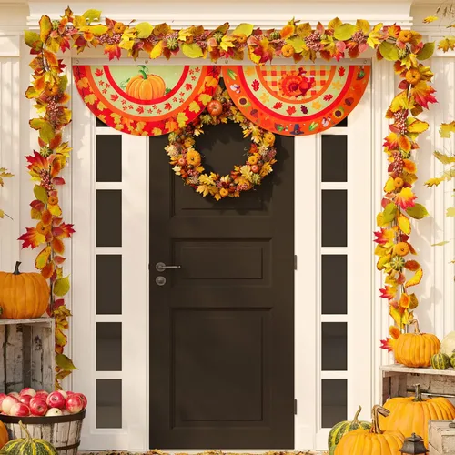 Miniatura 7 de Breling 4 banderas de Acción de Gracias para exteriores de 3 x 1.5 pies, con diseño de calabaza, pavo, otoño, plisada, para colgar en el patio