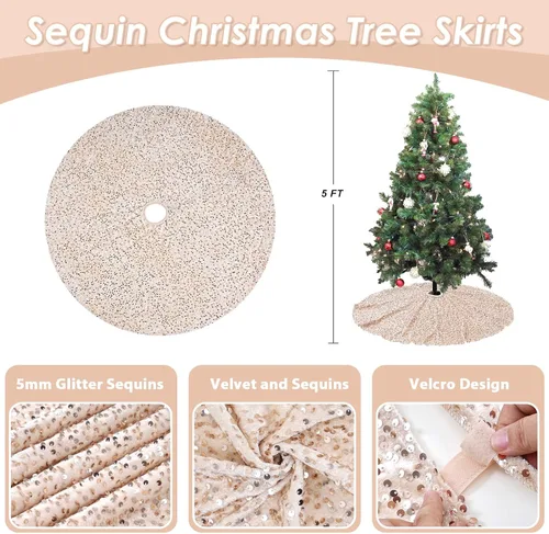 Miniatura 3 de Faldón para árbol de Navidad dorado champán de 24 pulgadas, redondo, mini, con lentejuelas, para decoraciones de vacaciones, faldón para árbol