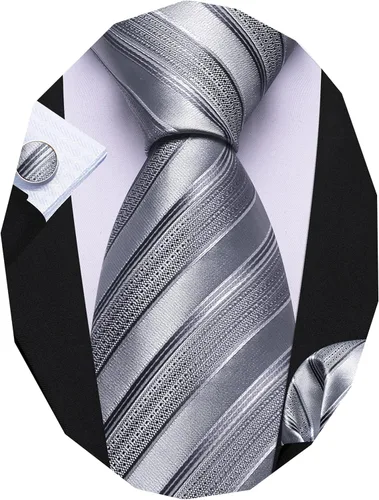 Miniatura 103 de Barry.Wang Juego de corbatas para hombre, corbata de seda a rayas, tejido a cuadros, gemelos formales, negocios, boda