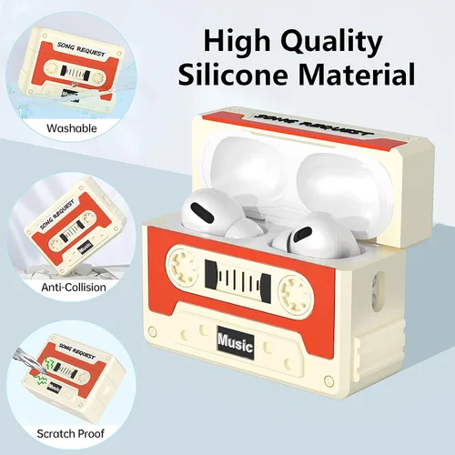 Miniatura 6 de Funda de cinta de casete a prueba de golpes para Airpods de 2ª generación, fundas de silicona para auriculares compatibles con Airpods Pro 2 Rojo