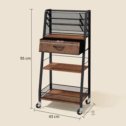 Miniatura 2 de Homsorout - Carro rodante de 3 niveles - Carro utilitario de metal con cajón de almacenamiento y ruedas, organizador versátil para arte y Marrón