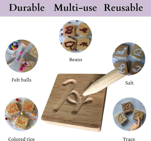 Miniatura 6 de Montessori - Rastreo del alfabeto de madera cursiva Rastreo de letras de aprendizaje preescolar Tarjetas ABC Mayúscula y minúscula de doble
