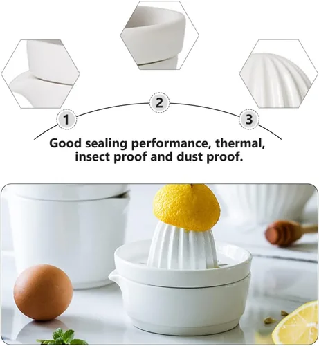 Miniatura 5 de Zerodeko Exprimidor manual de limón cítrico, exprimidor de jugo de frutas de cerámica, apto para lavavajillas, resistente y pomelo, color blanco