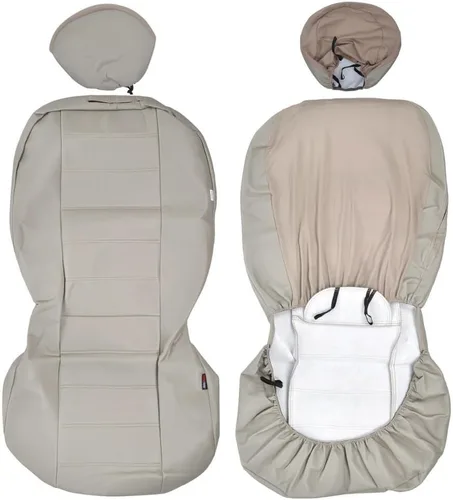 Miniatura 6 de BDK carXS - Fundas de asiento de automóvil de cuero beige para asientos delanteros, 4 piezas, piel sintética, incluye fundas de asiento delantero