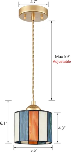 Miniatura 6 de Tiffany - Lámpara colgante de 5.5 pulgadas, cilindro de vitral, iluminación colgante de estilo vintage Tiffany, lámpara de techo colgante