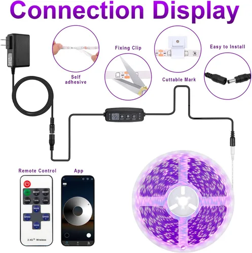 Miniatura 7 de Tira LED de luz negra de 41 pies, control de aplicación, fiesta brillante con control remoto, luz negra morada, luz UV para decoración de Halloween