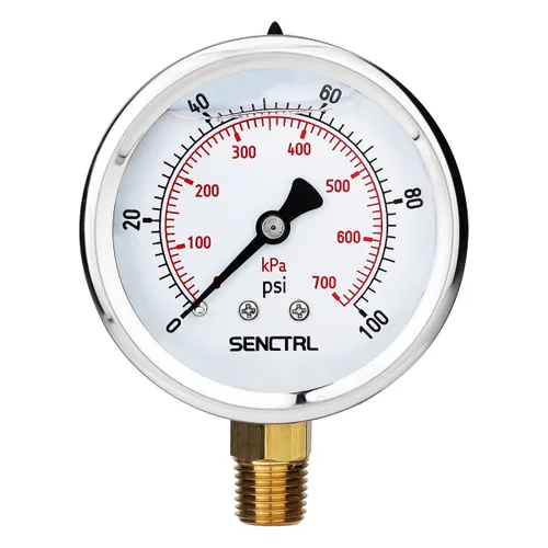 SENCTRL Medidor de baja presión relleno de glicerina de 0-100 psi, tamaño de dial de 2.5", montaje inferior NPT de 1/4", caja de acero inoxidable,