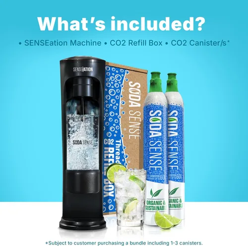 Miniatura 7 de SENSEation Máquina de Soda Accesorios de Cocina, Nuevos Artículos Esenciales para el Hogar - Juego de Máquina de Agua con Gas con 2 Cartuchos de CO2