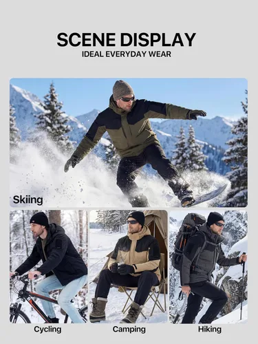 Miniatura 6 de FREE SOLDIER Chaqueta de esquí impermeable para hombre, abrigo cálido de invierno para nieve, snowboard con múltiples bolsillos, capucha desmontable