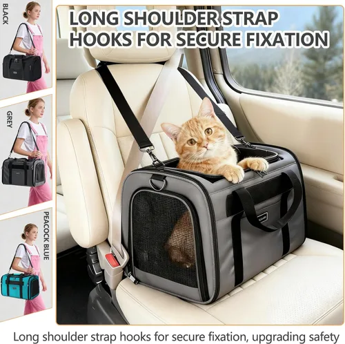 Miniatura 6 de Transportador de viaje para gatos. Bolsa transportadora plegable para perros de lados suaves de hasta 20 libras, transportador de mascotas a prueba