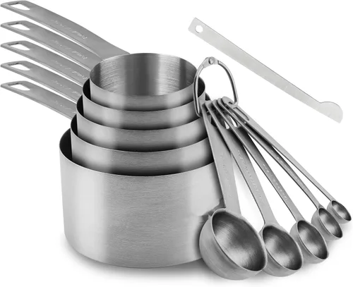 Juego de 11 tazas y cucharas medidoras de acero inoxidable 18/8, tazas medidoras de metal con juego de tazas medidoras de 1/8, juego de taza y