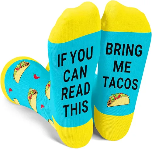 Zmart Calcetines divertidos de lectura de tacos de café loco para mujeres y niñas, regalos para adolescentes, calcetines novedosos Bring Me