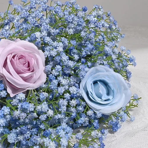 Miniatura 4 de Dolicer 10 piezas de flores artificiales de aliento de bebé, flores artificiales de aliento de bebé de tallo largo azul, paquete a granel de flores