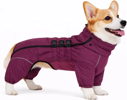 Miniatura 17 de Abrigo cálido para perros de doble capa, chaleco para perros, 4 patas cubiertas, resistente al viento, impermeable, reflectante, gris XS - L