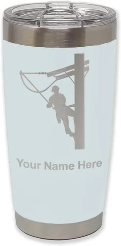 Miniatura 9 de LaserGram Taza aislada al vacío de 20 onzas, Lineman, grabado personalizado incluido (negro)