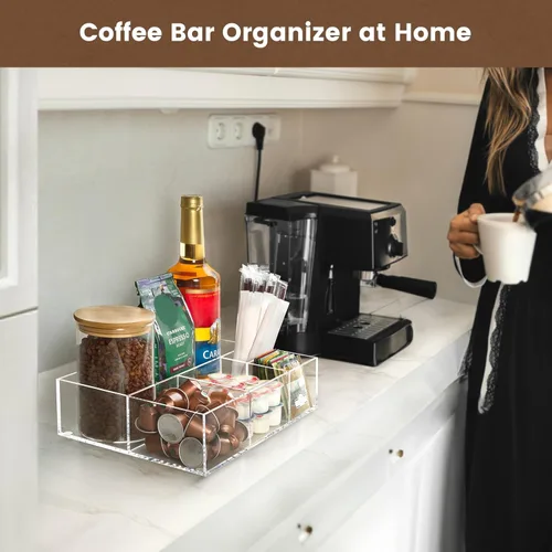 Miniatura 5 de BEYGORM Organizador de estación de barra de café acrílico para mostrador, organizador de refrigerios transparente para la sala de descanso