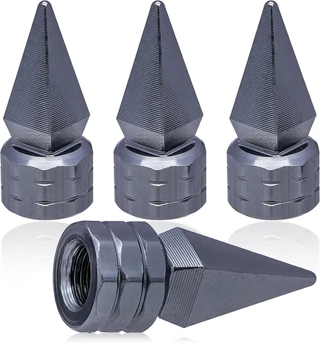 Miniatura 60 de 4 piezas de tapas de válvula de rueda con forma de punta, válvula de rueda de aleación de aluminio con punta, tapas de aire universales a prueba