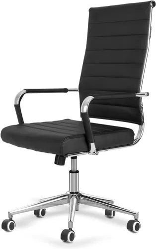 Okeysen Sillas de sala de conferencias negras, silla ergonómica moderna de escritorio de piel sintética acanalada para oficina, silla giratoria