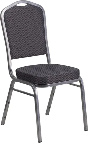 Flash Furniture HERCULES Series - Silla apilable para banquetes con respaldo de corona en tela negra con estampado, marco de vena plateada Tela