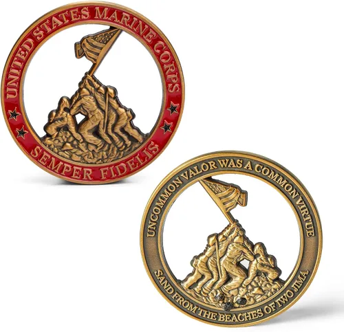 Miniatura 4 de Moneda de desafío USMC del Cuerpo de Marines Iwo Jima con arenas reales de Iwo Jima - Regalos del Cuerpo de Marines Negocio propiedad
