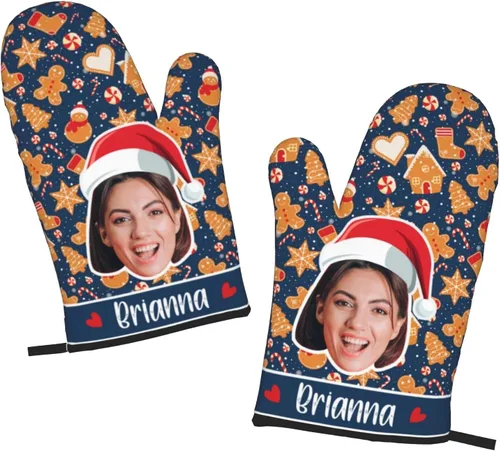 Miniatura 35 de Manoplas de horno personalizadas para Navidad, juego de guantes de horno personalizados y soportes para ollas con foto, divertidos regalos