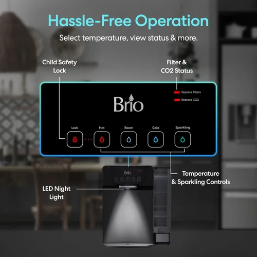 Miniatura 6 de Brio Enfriador de agua Sparkling 600 para encimera, sistema de filtro de 2 etapas y esterilizador de agua UV, reduce PFAS y microplásticos, tanque