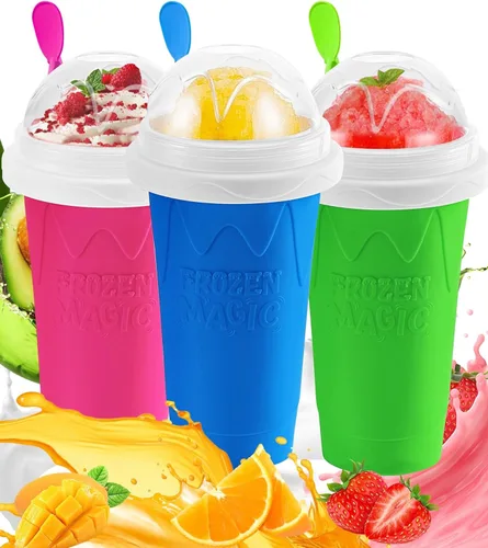 Miniatura 9 de Vaso para Slushie, paquete de 2 vasos mágicos para hacer granizados para hacer jugo, leche, yogur, helado, taza reutilizable para batido con tapa
