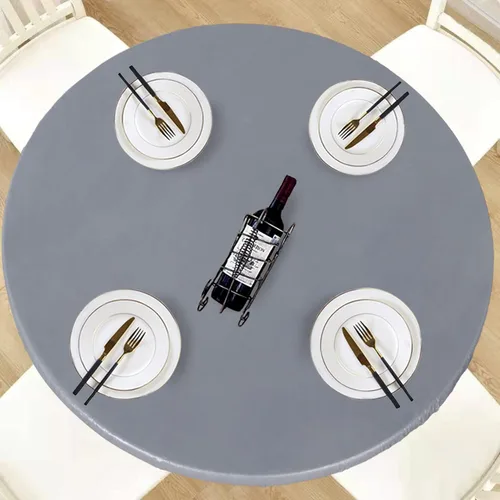 Miniatura 21 de LUSHVIDA - Mantel para mesa redonda impermeable y con borde elástico, de vinilo, ajustable a la mesa, mantel de plástico con borde elástico