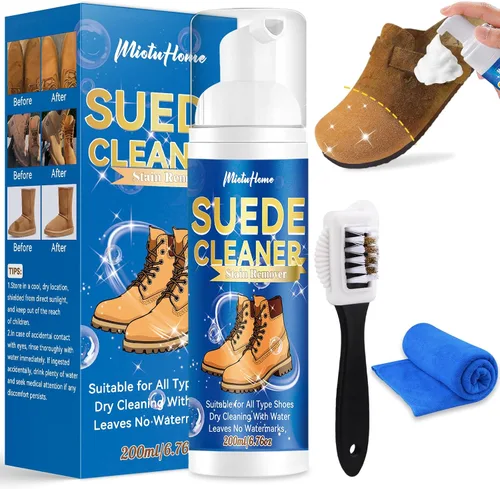 Kit de limpiador de zapatos - Limpiador de zapatos de 6.76 onzas con cepillo para zapatos para botas de cuero y punto
