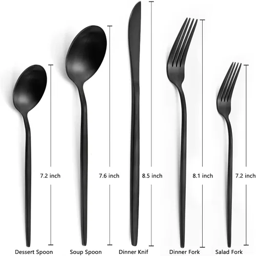 Miniatura 2 de Juego de cubiertos de acero inoxidable mate, juego de cubiertos de acero inoxidable para 4, 20 piezas, incluye cucharas y tenedores, juego de Negro