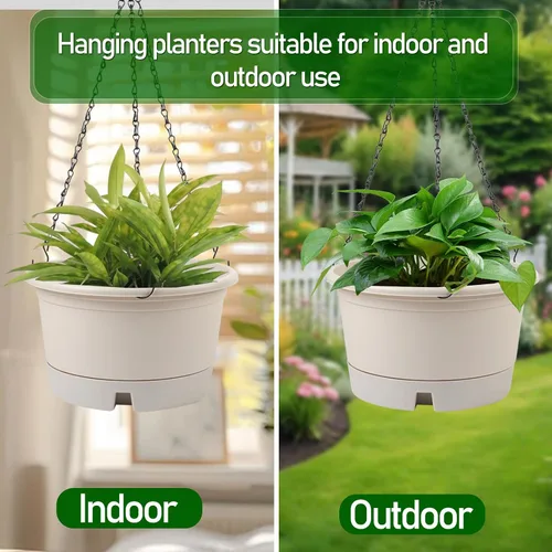 Miniatura 7 de Macetas colgantes de 10 pulgadas para plantas de interior, paquete de 4 cestas colgantes de plástico con bandejas extraíbles y cadena de 15.7