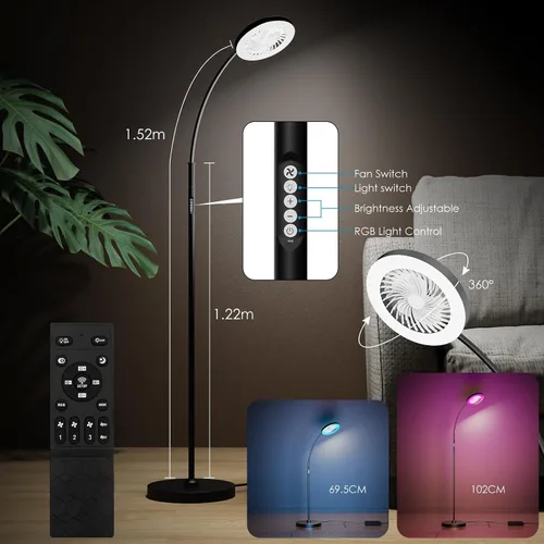 Miniatura 2 de Ventilador de piso con lámpara de luces RGB 18w 1200Lm lámpara LED con ventilador de pie y control remoto (negro)