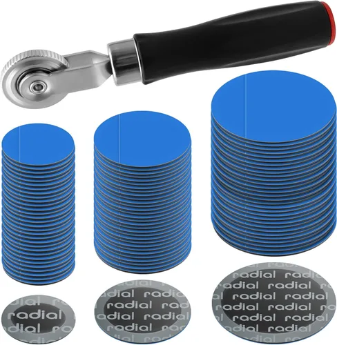 Kit de reparación de neumáticos de 91 piezas, kit de parches de reparación de pinchazos con rodillo de parche de neumáticos, kit de parche de