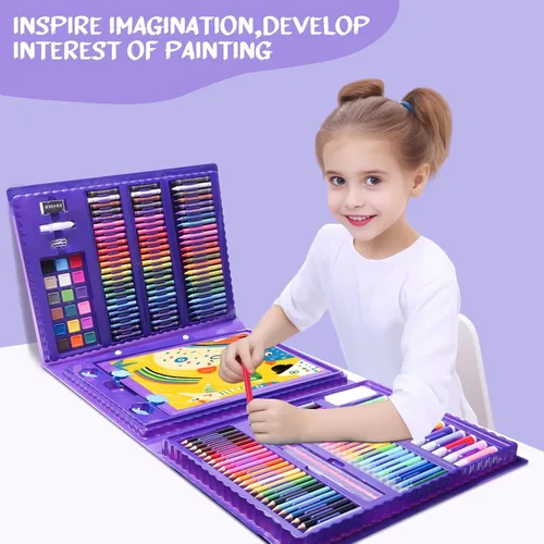 Miniatura 6 de homicozy Suministros de arte para niños de 4 a 12 años, juegos de dibujo de sirenas, estuche de arte, kits para colorear con caballete triple