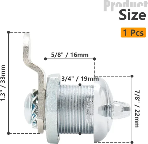 Miniatura 5 de Cerradura de leva desplazada accionada por pulgar de 5/8 pulgadas, cilindro y leva desplazada, pestillo de compartimento de RV sin llave, cerraduras