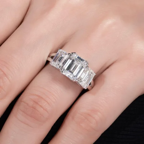 Miniatura 6 de AnuClub RoundEmeraldMarquise Cut Moissanite 3 Stones Engagement Rings D Color VVS1 Round Cut 925 Sterling Silver Anniversary Wedding Promise Rings
