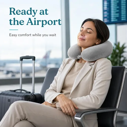 Miniatura 7 de RAINFLOW Almohada cervical para dormir en avión, almohada de viaje de espuma viscoelástica con soporte para el cuello y la cabeza, diseño