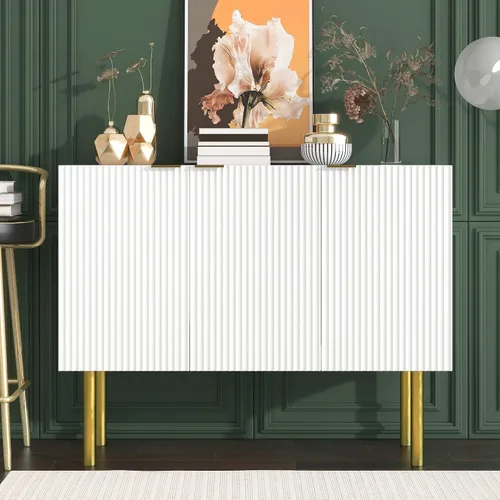 Miniatura 10 de Quarte Aparador moderno de lujo con cuatro puertas, asas y patas de metal y estantes ajustables, mesa consola de armario de cocina para sala