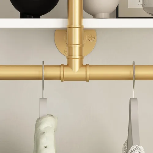 Miniatura 6 de ORSENIGO - Perchero Industrial de Tubo con Estantes, Perchero de Ropa Dorado Montado en Pared para Hogar y Venta Minorista