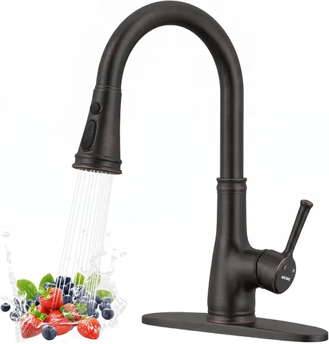 Miniatura 13 de Grifo de cocina con aerosol -WEWE de un solo agujero para fregadero de cocina con placa de cubierta, Plateado, A100806BN Níquel cepillado